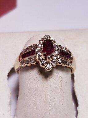 Estate .65ctw Natural Marquise & Princess Ruby & Diamond 14Kt YG S-4.5 Ring24454